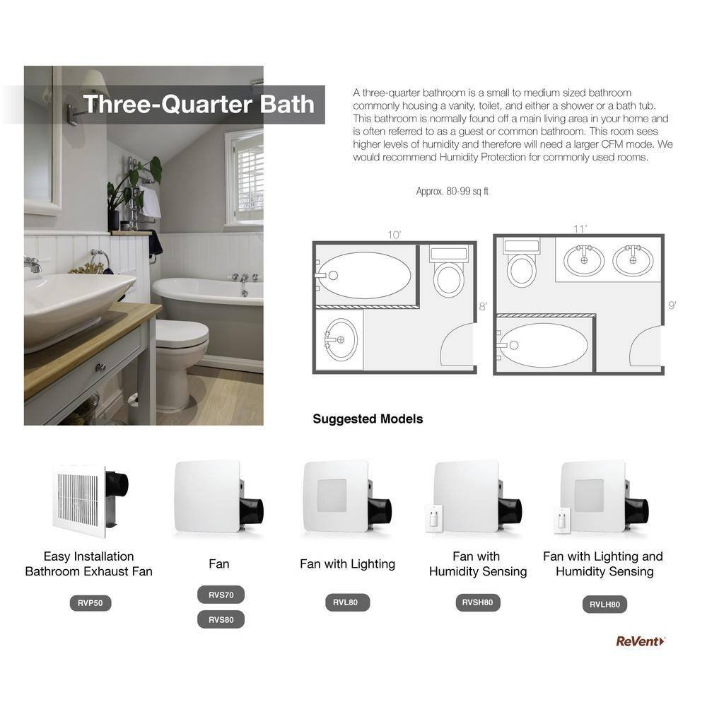 80 CFM Ceiling/Wall Mount Easy Roomside Installation Bathroom/Bath Exhaust Fan with Adjustable LED Lighting, ENERGY STAR — image 9 of 10