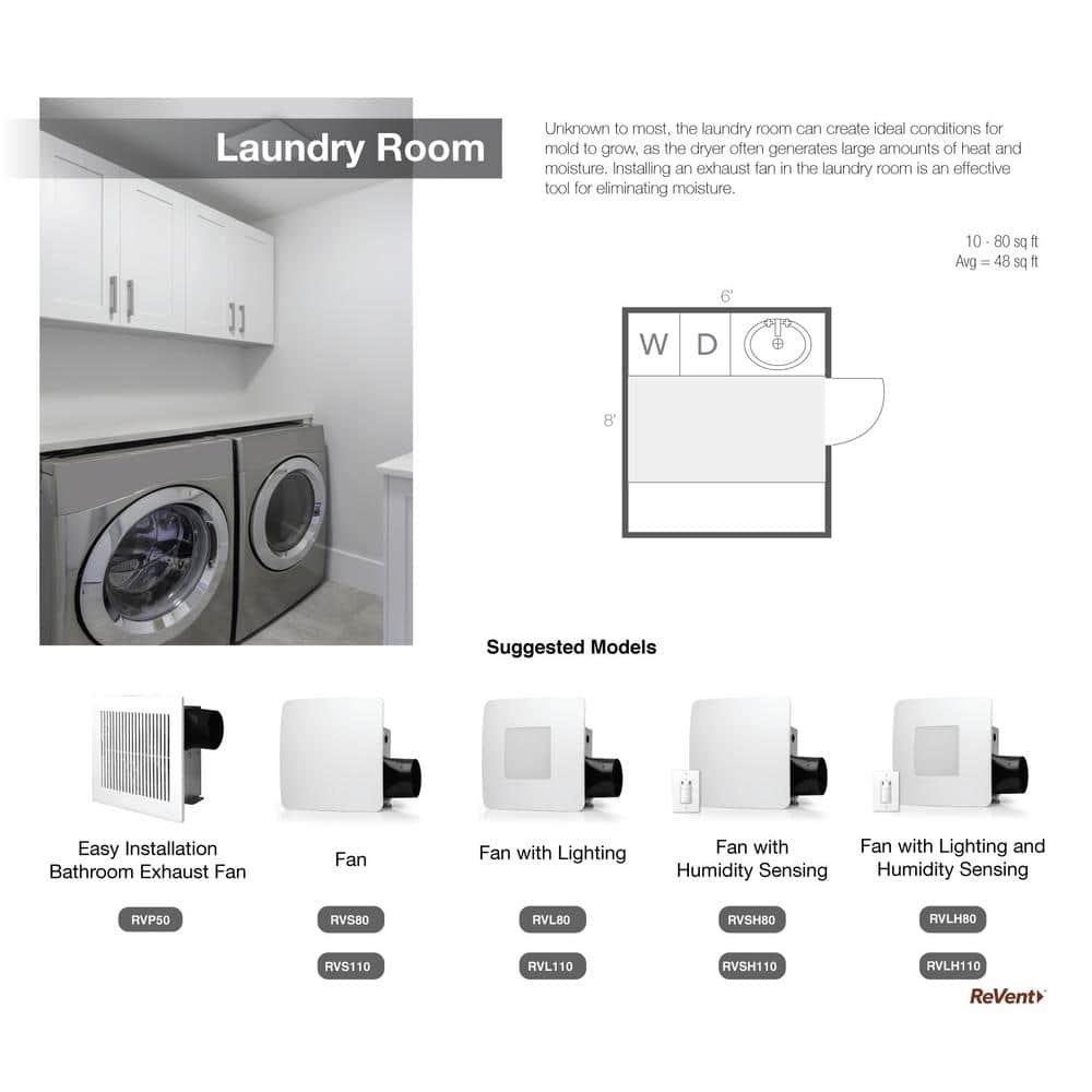 80 CFM Ceiling/Wall Mount Easy Roomside Installation Bathroom/Bath Exhaust Fan with Adjustable LED Lighting, ENERGY STAR — image 7 of 10