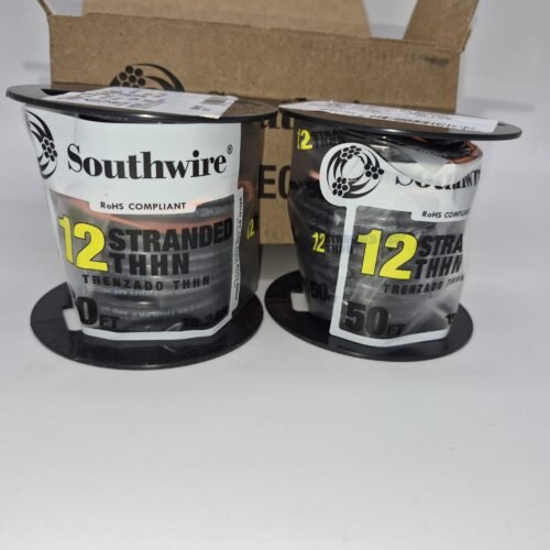 2 Rolls Southwire 22964183 50 ft 12 AWG Black Stranded CU THHN Wire, 100 Ft Tot — main image