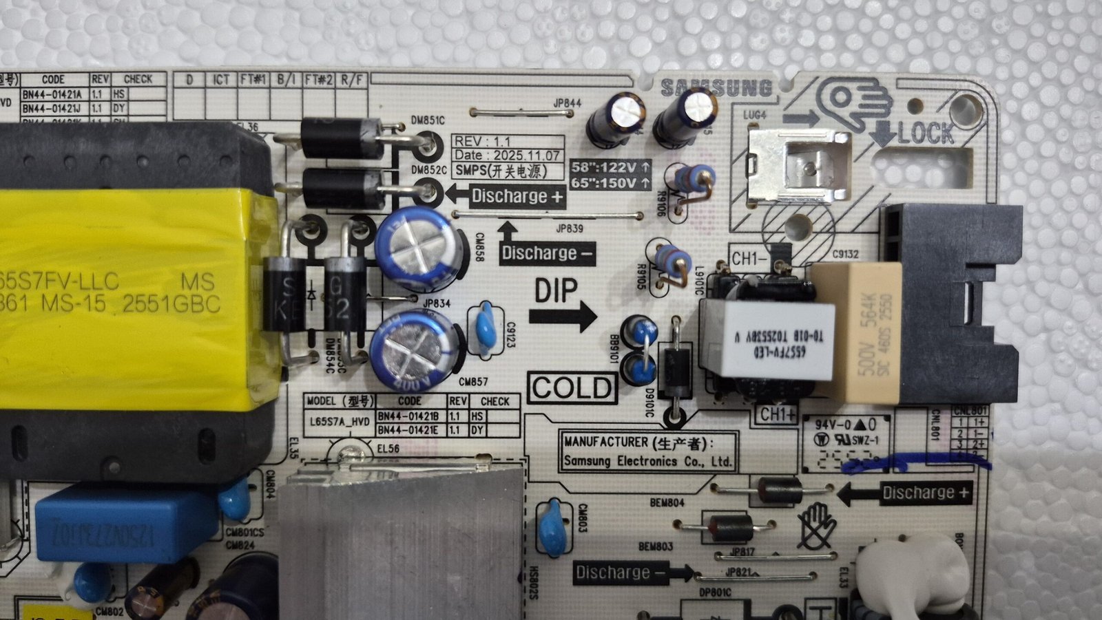 OEM Samsung UN65U8000H 65" TV Power Supply Board BN44-01421B L65S7_HVD — image 6 of 8