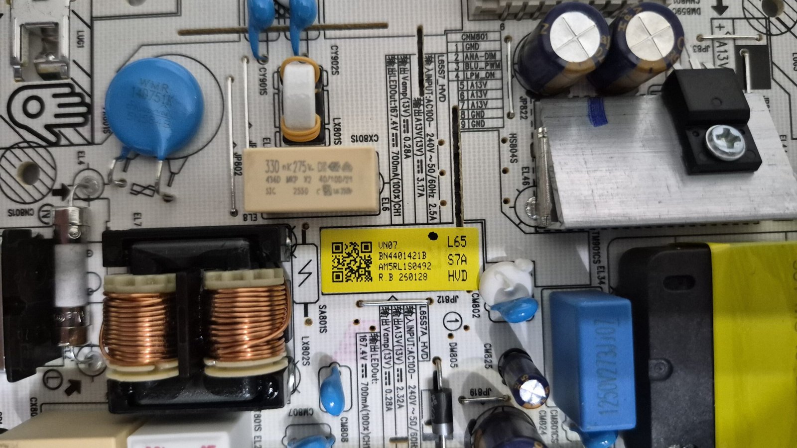 OEM Samsung UN65U8000H 65" TV Power Supply Board BN44-01421B L65S7_HVD — image 7 of 8