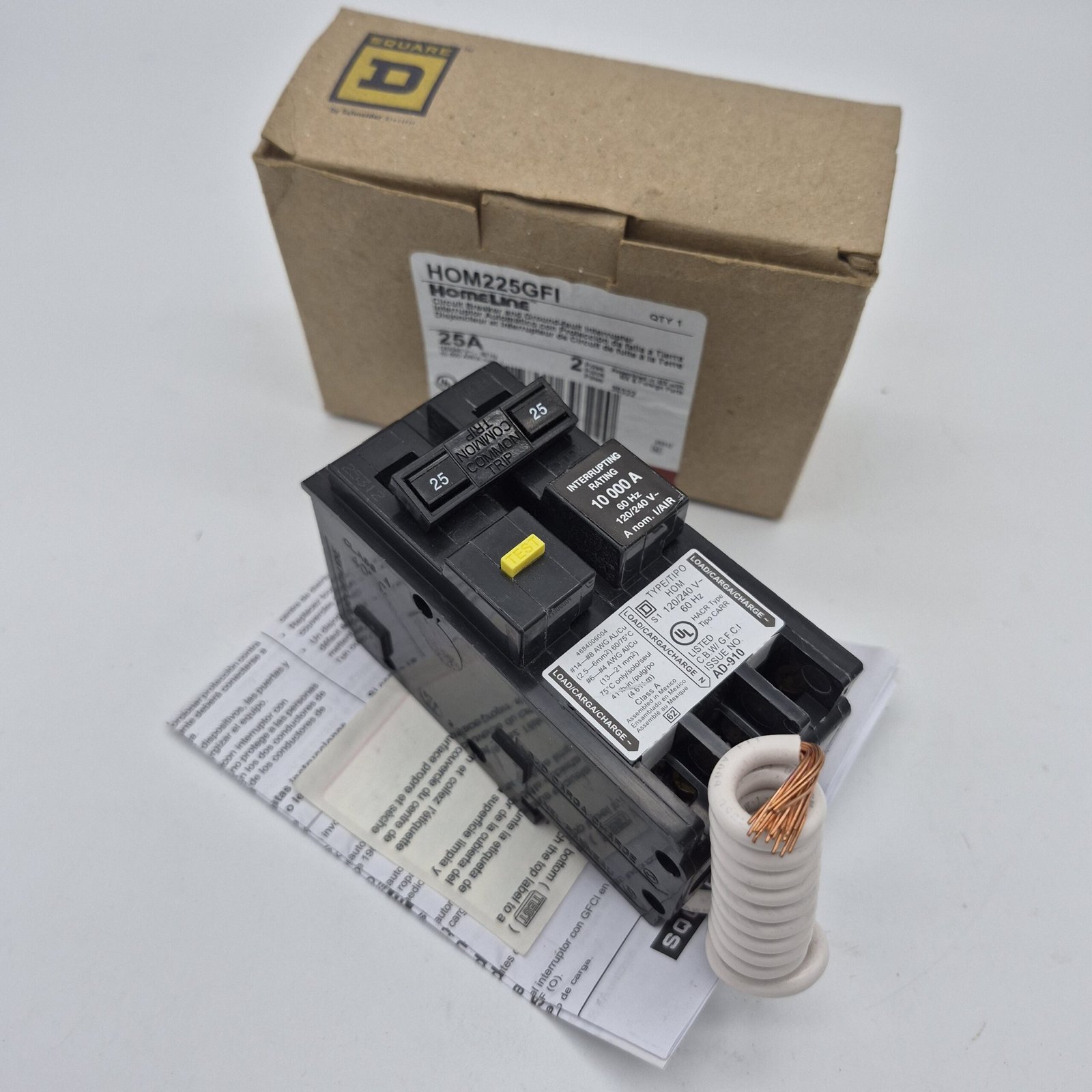 SCHNEIDER ELECTRIC HOM225GFI Miniature Circuit Breaker New — main image