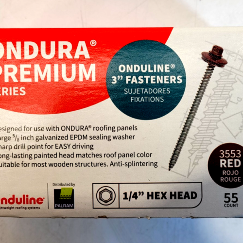 Ondura Premium 3" Roofing Fasteners Red 1/4" Hex Head Lot of 8.5 (476 Count) — main image