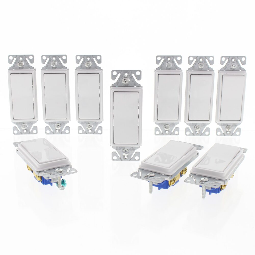 10 Eaton White Decorator Rocker Wall Light Switches 15A Single Pole 7501W