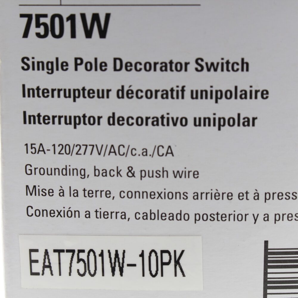 10 Eaton White Decorator Rocker Wall Light Switches 15A Single Pole 7501W - Image 7