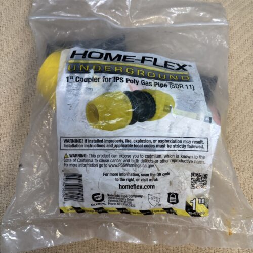 Home-Flex 18-429-010 1 in. Yellow Underground Coupler for IPS Poly Gas Pipe