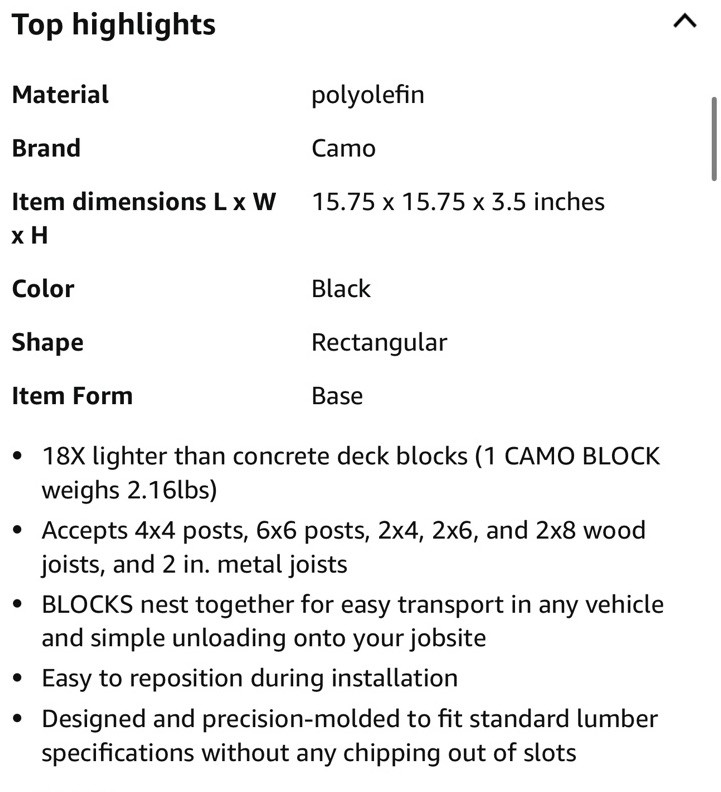 CAMO Deck Block 15.75" x 15.75" x3.5" Heavy-Duty Polyolefin Cinder Block 8-Count - Image 6
