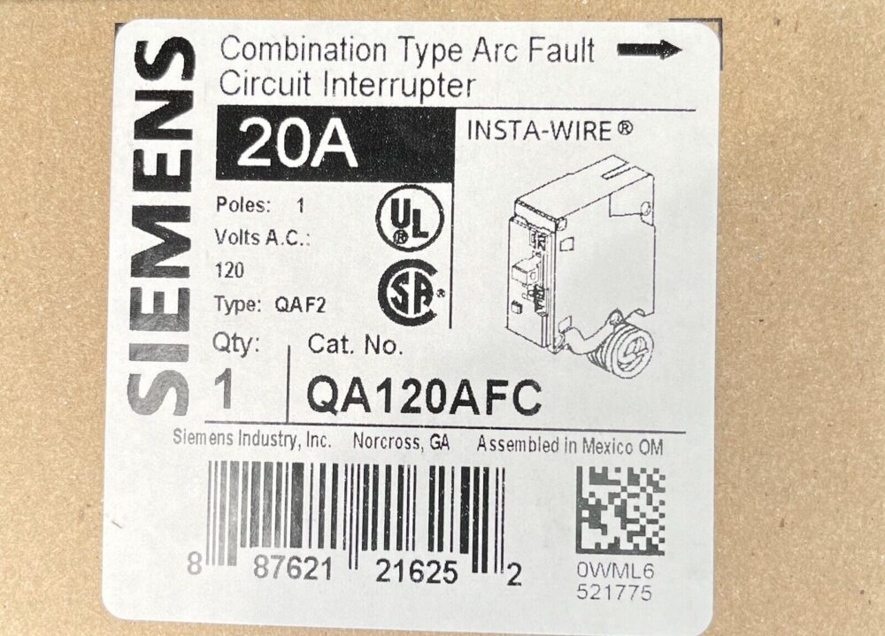 Siemens 20 Amp Single Pole WireGuide AFCI Circuit Breaker QA120AFC - Image 2