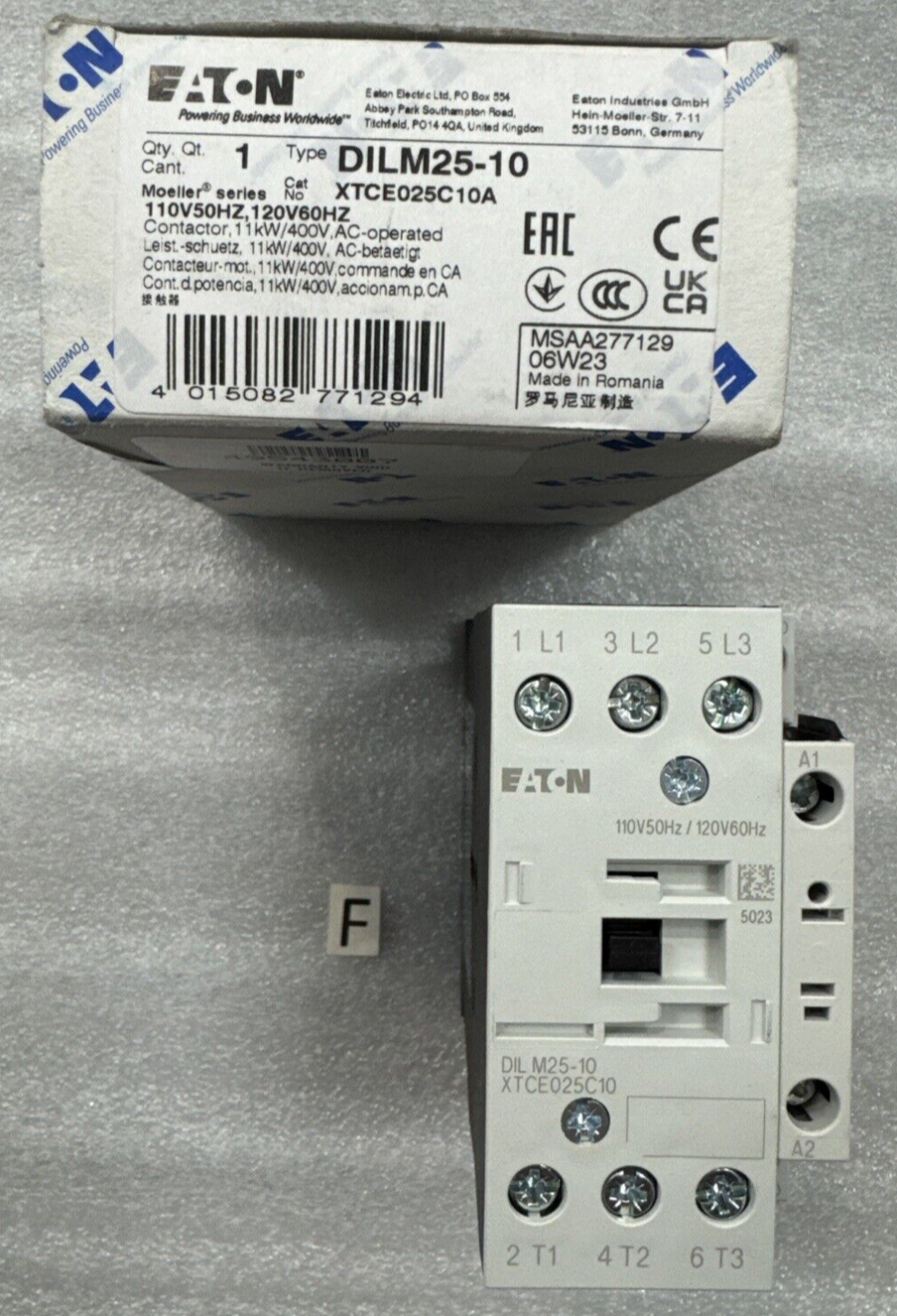 Eaton XTCE025C10 XTCE025C10A 40A Contactor DILM25-10  110/120V 50/60Hz - USA