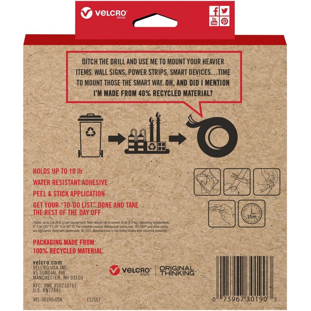 VELCRO Brand Industrial Strength Mounting Tape 8ft x 1 7/8in Roll (vek30190) - Image 4