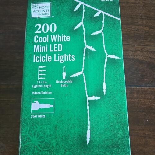 HOME ACCENT HOLIDAY 200 Cool White Mini LED Icicle Lights, White Wire, 17.5 ft.