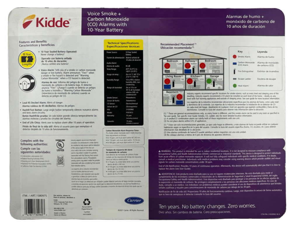 Kidde Voice Smoke + Carbon Monoxide CO Alarms 2Pk 10 Year Battery NIB - Image 3